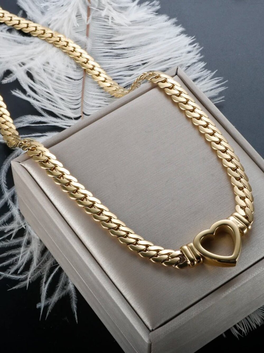 Gold Heart Chain Collar Necklace